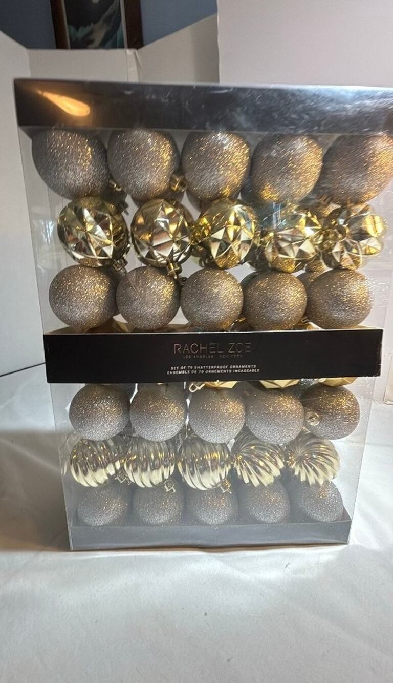 Rachel Zoe Set of 70 Shatterproof Ornaments Gold And Silver